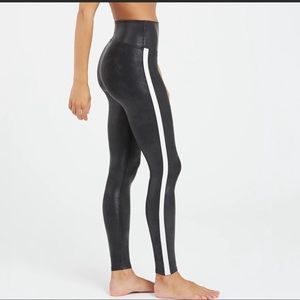 SPANX Black and White Side Stripe Faux
Leather Leggings
